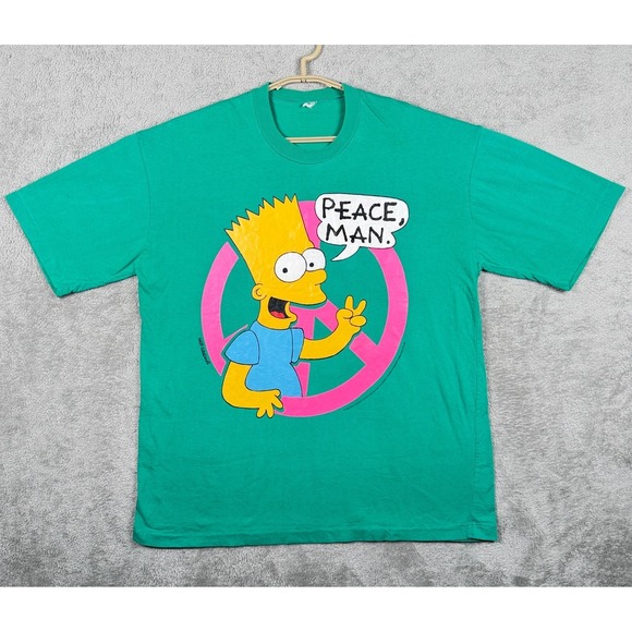 MegaCept Other - Vintage The Simpsons Shirt Mens Large Green Bart Peace Man 1990 Single Stitch *